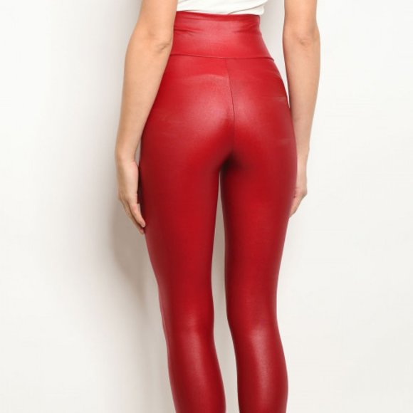 Last 1! Red faux leather leggings - Picture 2 of 5